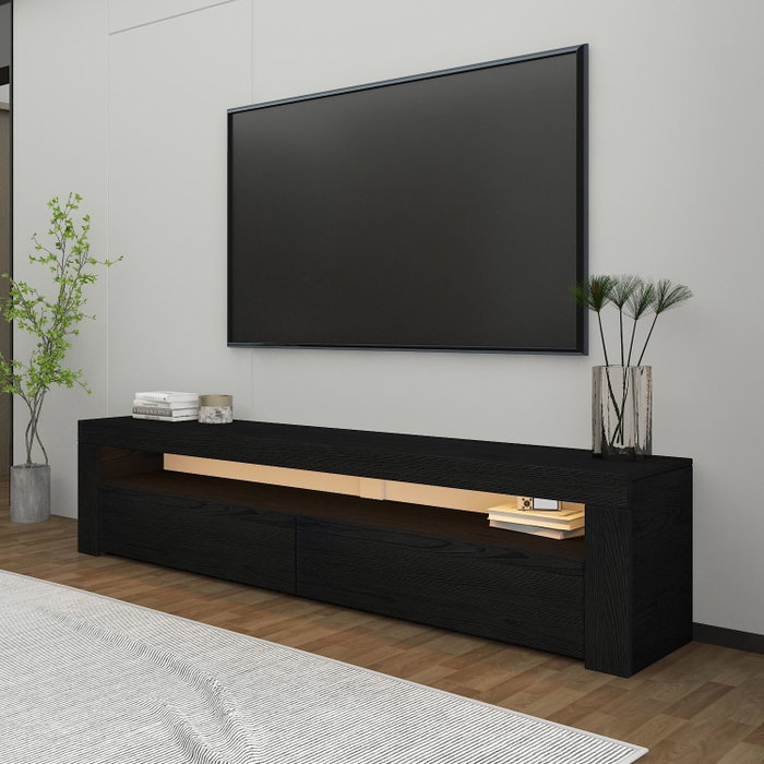 Hanah Home Soporte para TV Batı - Wood Black con Luces LED
